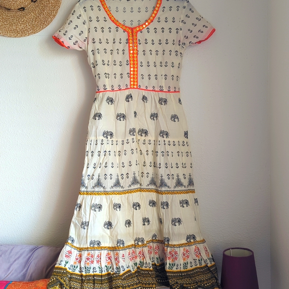 NWOT soft cotton embroidered flared kurta dress